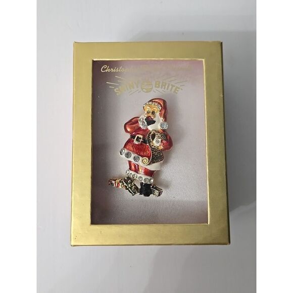 Christopher Radko Jewelry - Christopher Radco‎ signed Santa Claus Enamel and Rhinestone Brooch/Pendan NIB